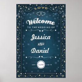Welkom bij bruiloft 24x36 Blauwgroen Gold Hearts e Poster