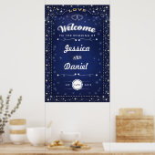 Welkom bij bruiloft 24x36 Navy Blue Hearts & Stars Poster (Keuken)