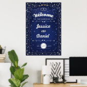 Welkom bij bruiloft 24x36 Navy Blue Hearts & Stars Poster (Thuiskantoor)