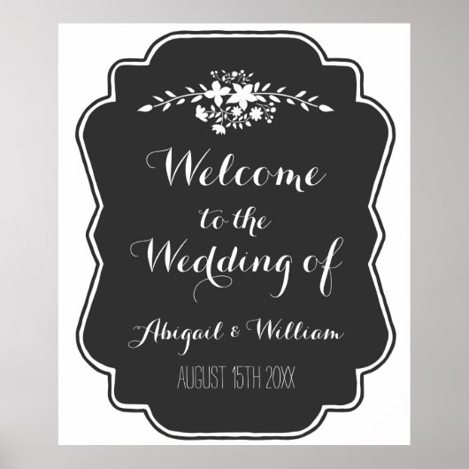 Welkom bij bruiloft, 30x36 Sign Floral Chalkboard Poster (Voorkant)