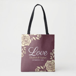Welkom bij bruiloft Chic Gold Rozen Burgundy Red Tote Bag