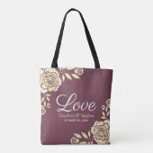 Welkom bij bruiloft Chic Gold Rozen Burgundy Red Tote Bag (Achterkant)