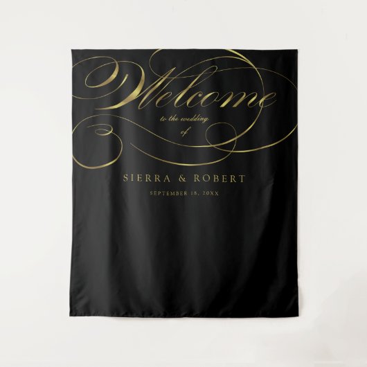 Welkom bij bruiloft Elegant Faux Gold Foil Script Wandkleed (Voorkant)