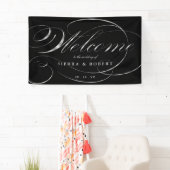 Welkom bij bruiloft Elegant Faux Silver Script Spandoek (Insitu)
