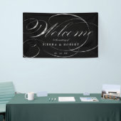 Welkom bij bruiloft Elegant Faux Silver Script Spandoek (Beurs)