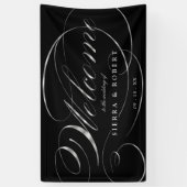 Welkom bij bruiloft Elegant Faux Silver Script Spandoek (Verticaal)