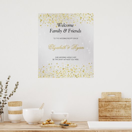 Welkom bij bruiloft, Faux Gold Glitter en Silver F Poster (Keuken)