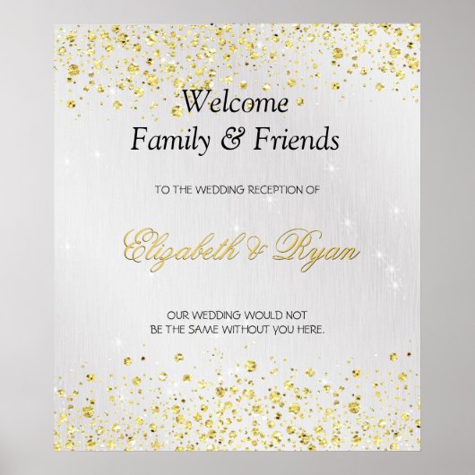 Welkom bij bruiloft, Faux Gold Glitter en Silver F Poster (Voorkant)