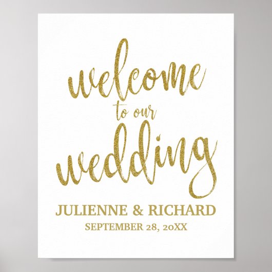 Welkom bij bruiloft Gold Glitter 8x10-teken Poster (Voorkant)
