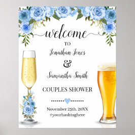 Welkom bij Bubbles & Brews Couples Shower Blauw Poster