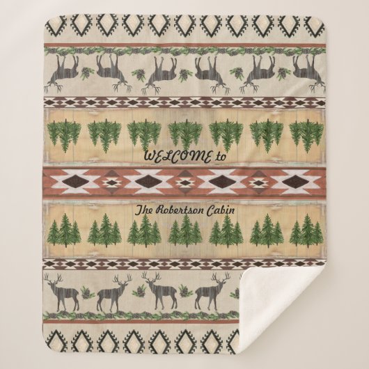 Welkom bij Cabin in Bossen Hertengewei Rustiek Hou Sherpa Deken (Voorkant)