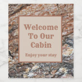 Welkom bij Cabin Tree Bark Photo Rustic Guest Wijn Etiket (Enkel label)