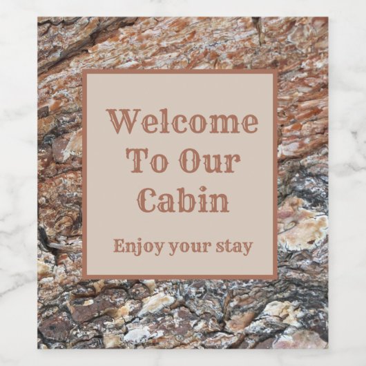 Welkom bij Cabin Tree Bark Photo Rustic Guest Wijn Etiket (Enkel label)