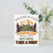 Welkom bij Camp Quitcherbitchin Happy Camper Briefkaart (Staand voorkant)
