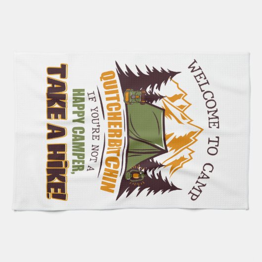 Welkom bij Camp Quitcherbitchin Happy Camper Theedoek (Horizontaal)