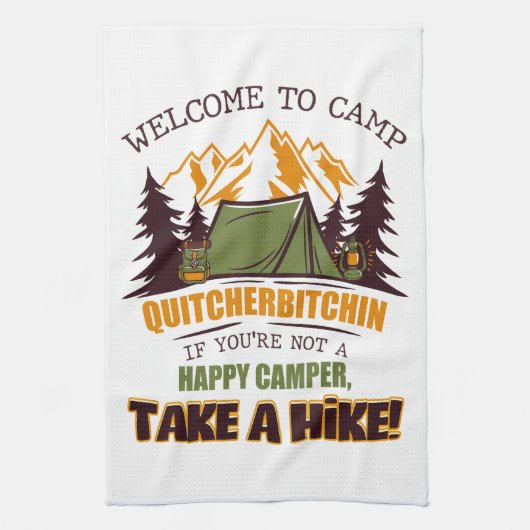 Welkom bij Camp Quitcherbitchin Happy Camper Theedoek (Verticaal)