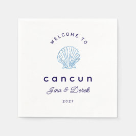 Welkom bij Cancun Bestemming Huwelijk Blauw Servet
