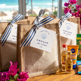 Welkom bij Cancun Blue Trouw Welkomsttas Bedankjes Labels