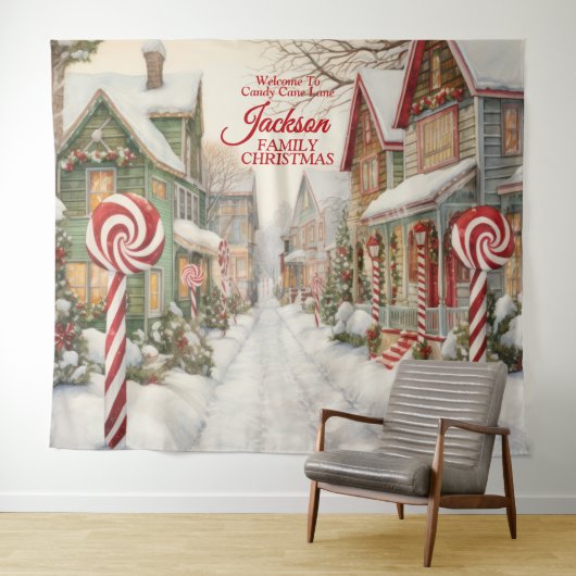 Welkom bij Candy Cane Lane Christmas Backdrop Wandkleed (In Situ (horizontaal))