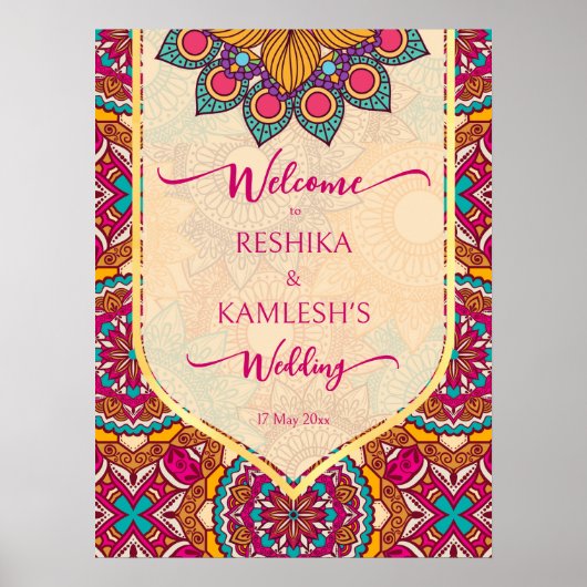 Welkom bij Cerise mandala rangoli bruiloft Poster (Voorkant)