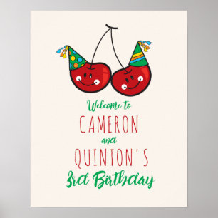 Welkom bij Cheeky Cherries Kinder Twins Birthday W Poster