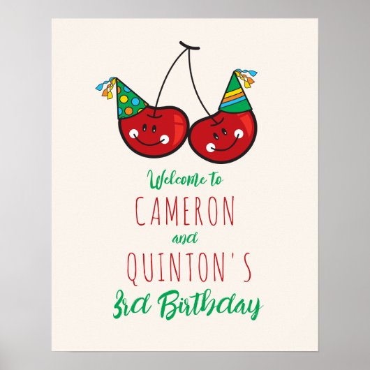 Welkom bij Cheeky Cherries Kinder Twins Birthday W Poster (Voorkant)