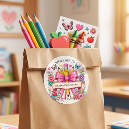 Welkom bij Class Retro Pencil Ronde Sticker