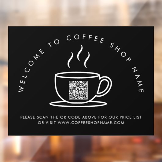 Welkom bij Coffee Shop Naam QR Code Zwart Raamsticker (Vel 2)