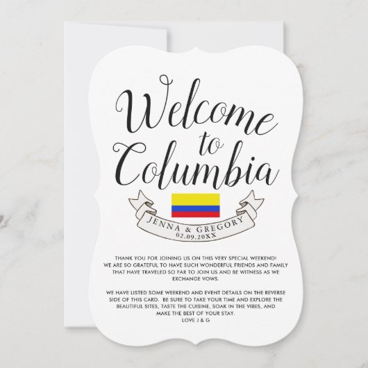 Welkom bij Columbia | Bestemming Huwelijk Douane Kaart (Voorkant)
