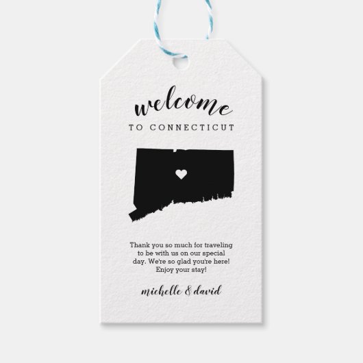 Welkom bij Connecticut | Kalligrafie bruiloft Cadeaulabel (Voorkant)