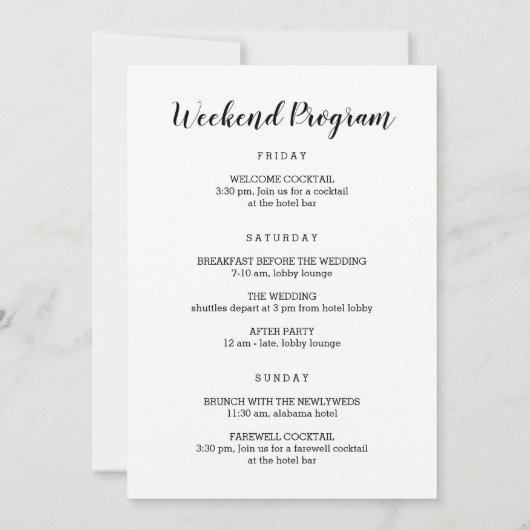 Welkom bij Connecticut Wedding Letter & Itinerary (Achterkant)