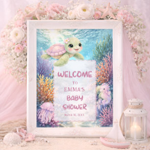 Welkom bij Cute Sea Turtle Girl Baby Shower Poster