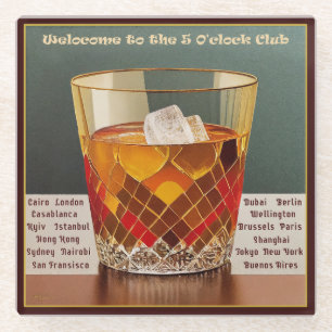 Welkom bij de 5 O'clock Club Mid Century Design Glazen Onderzetter