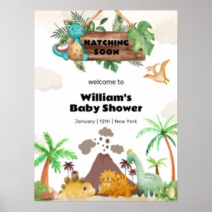 Welkom bij de baby shower met jongensvulkaan die d poster