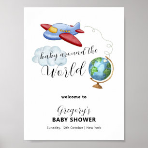 Welkom bij de baby shower rond de wereld kaart vli poster