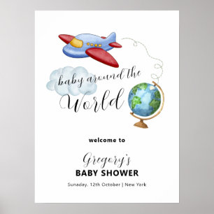 Welkom bij de baby shower rond de wereld kaart vli poster
