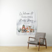 Welkom bij de baby shower Winter bosdieren Wandkleed (In situ)