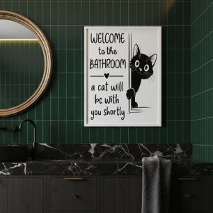 Welkom bij de badkamer kat metgezel poster