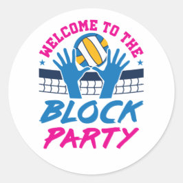 Welkom bij de Block Party Volleybal Speler Grappig Ronde Sticker