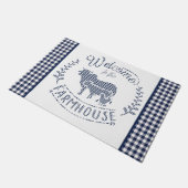 Welkom bij de boerderij Blue Gingham Deurmat (Schuin)