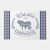 Welkom bij de boerderij Blue Gingham Deurmat (Voorkant)
