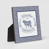 Welkom bij de boerderij Blue Gingham Fotoplaat (Voorkant)