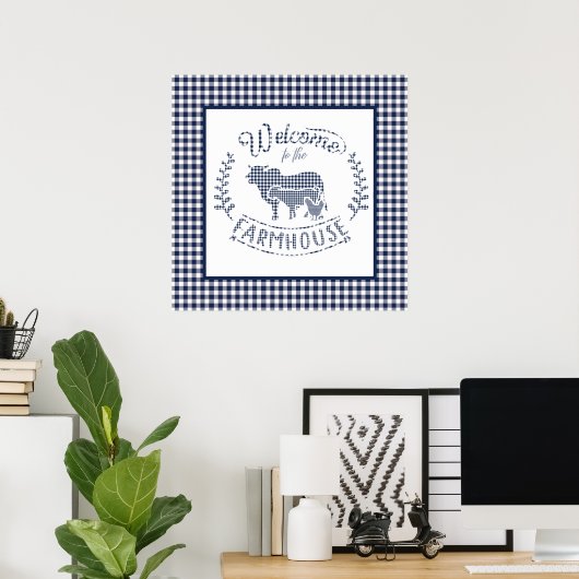 Welkom bij de boerderij Blue Gingham Poster (Thuiskantoor)
