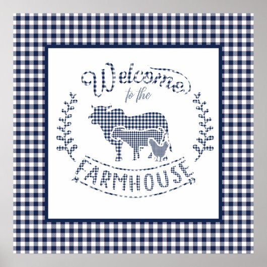 Welkom bij de boerderij Blue Gingham Poster (Voorkant)