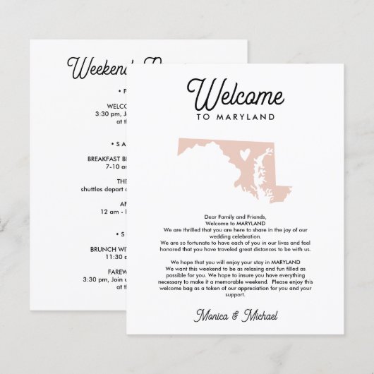 Welkom bij de brief van MARYLAND en bij de reisrou (Voorkant / Achterkant)