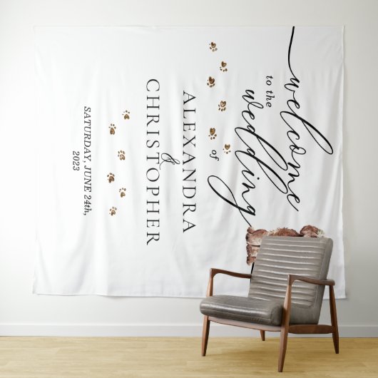 Welkom bij de bruiloft Brown Cavapoo Dog Wandkleed (In Situ (horizontaal))