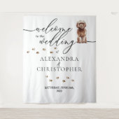 Welkom bij de bruiloft Brown Cavapoo Dog Wandkleed (Voorkant)