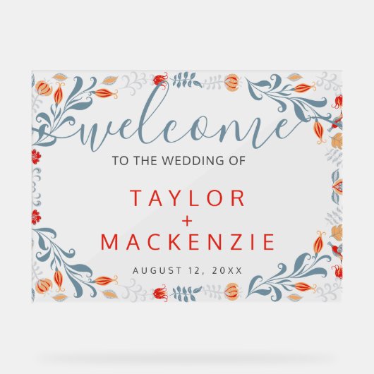 Welkom bij de bruiloft gepersonaliseerde moderne b acryl bord (Voorkant)