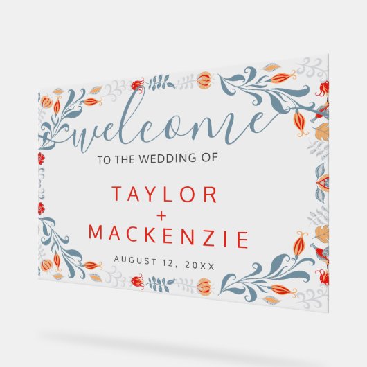 Welkom bij de bruiloft gepersonaliseerde moderne b acryl bord (Hoek)