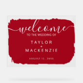 Welkom bij de bruiloft gepersonaliseerde rood acryl bord (Voorkant)